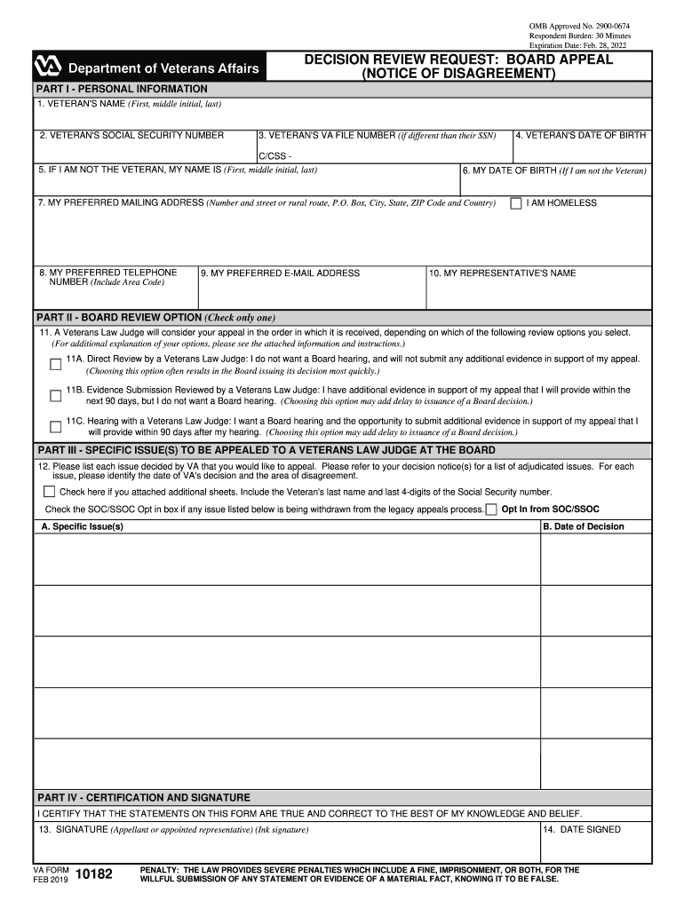 Va Form 10182